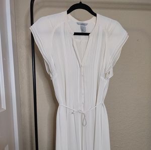 Off White Satin Cap Sleeve Dress with Waist Tie